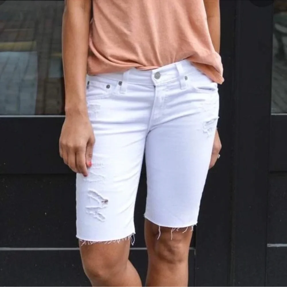 AG Denim The Nikki Relaxed Skinny Distressed Bermuda Denim Shorts - Picture 16 of 16